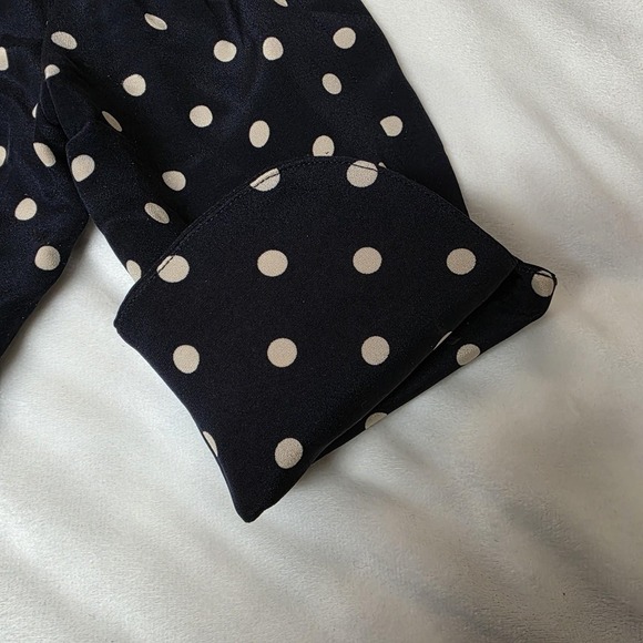 Vintage Madison Gray Silk Dress Pants & Blouse Polka Dots Navy Cream Womens 6P - Picture 4 of 14